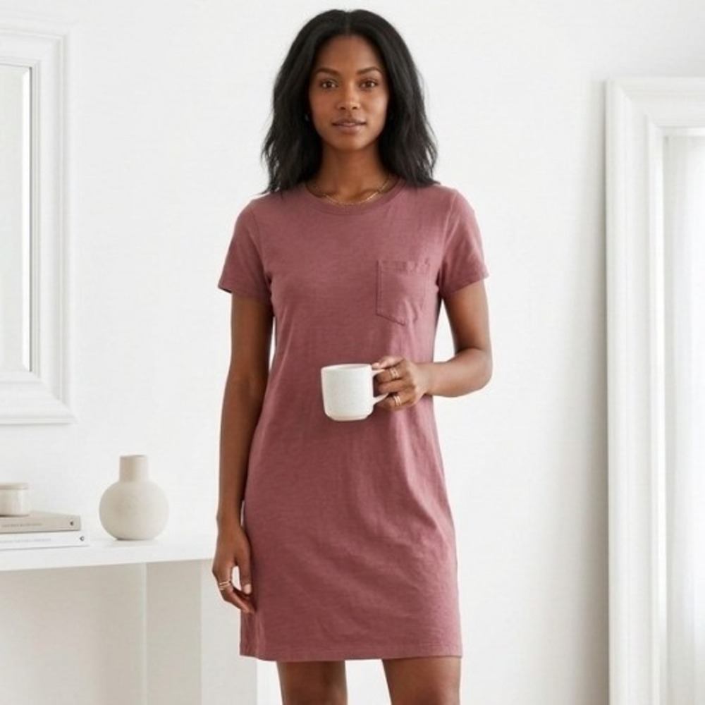 Madewell Womens Medium Dusty Rose Pink Cotton Pocket Tee Dress Short Sleeve Mini